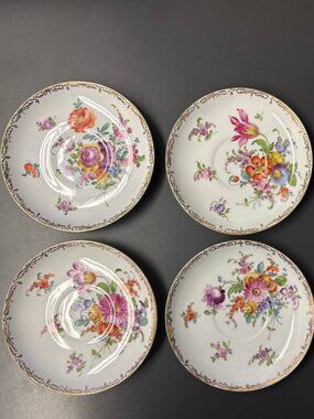 Antique German Franziska Hirsch Dresden Set of Six (6) Saucers, Early 1900s